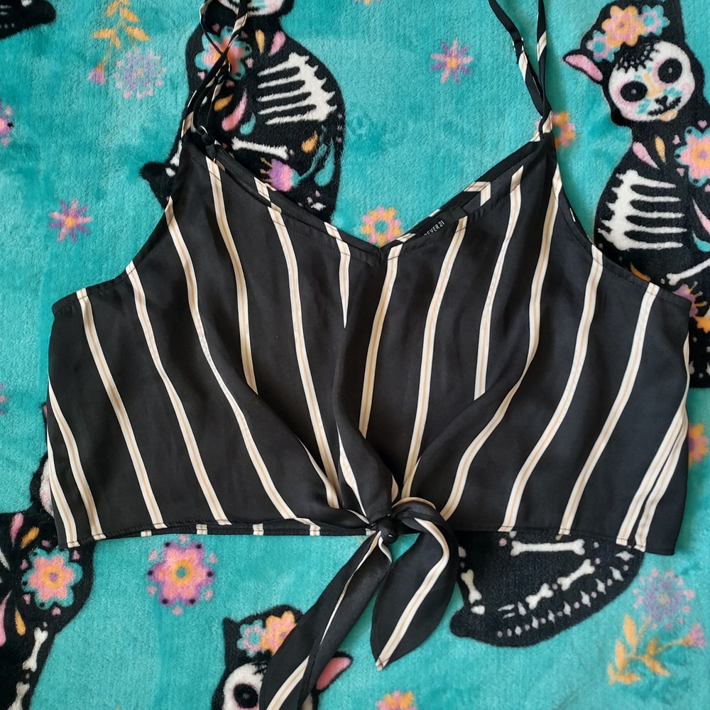 Forever 21 Black and Cream Striped Top